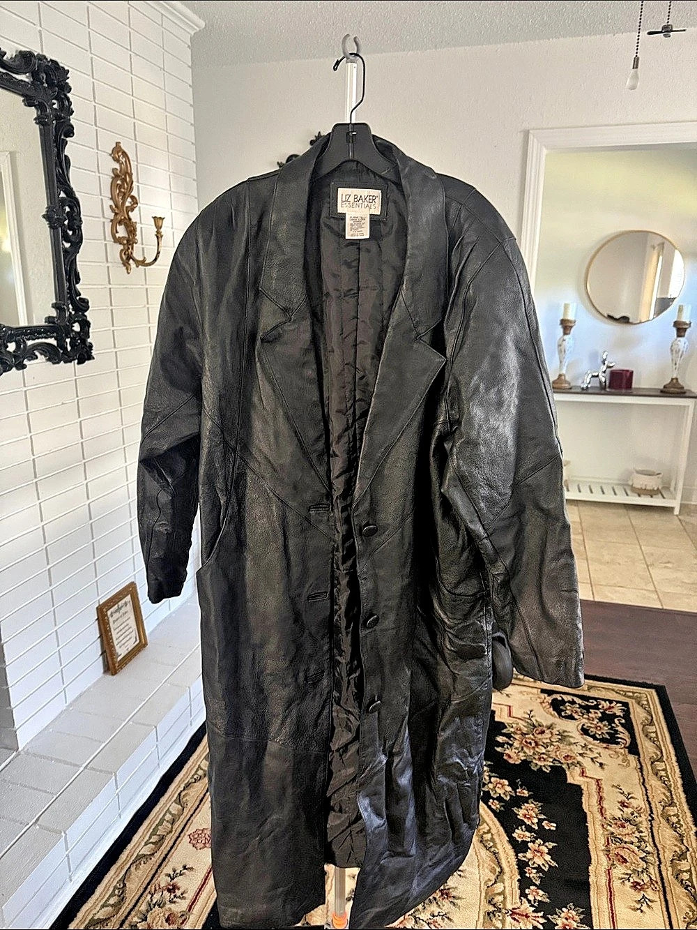 Liz Baker Essentials Black Long Leather Coat